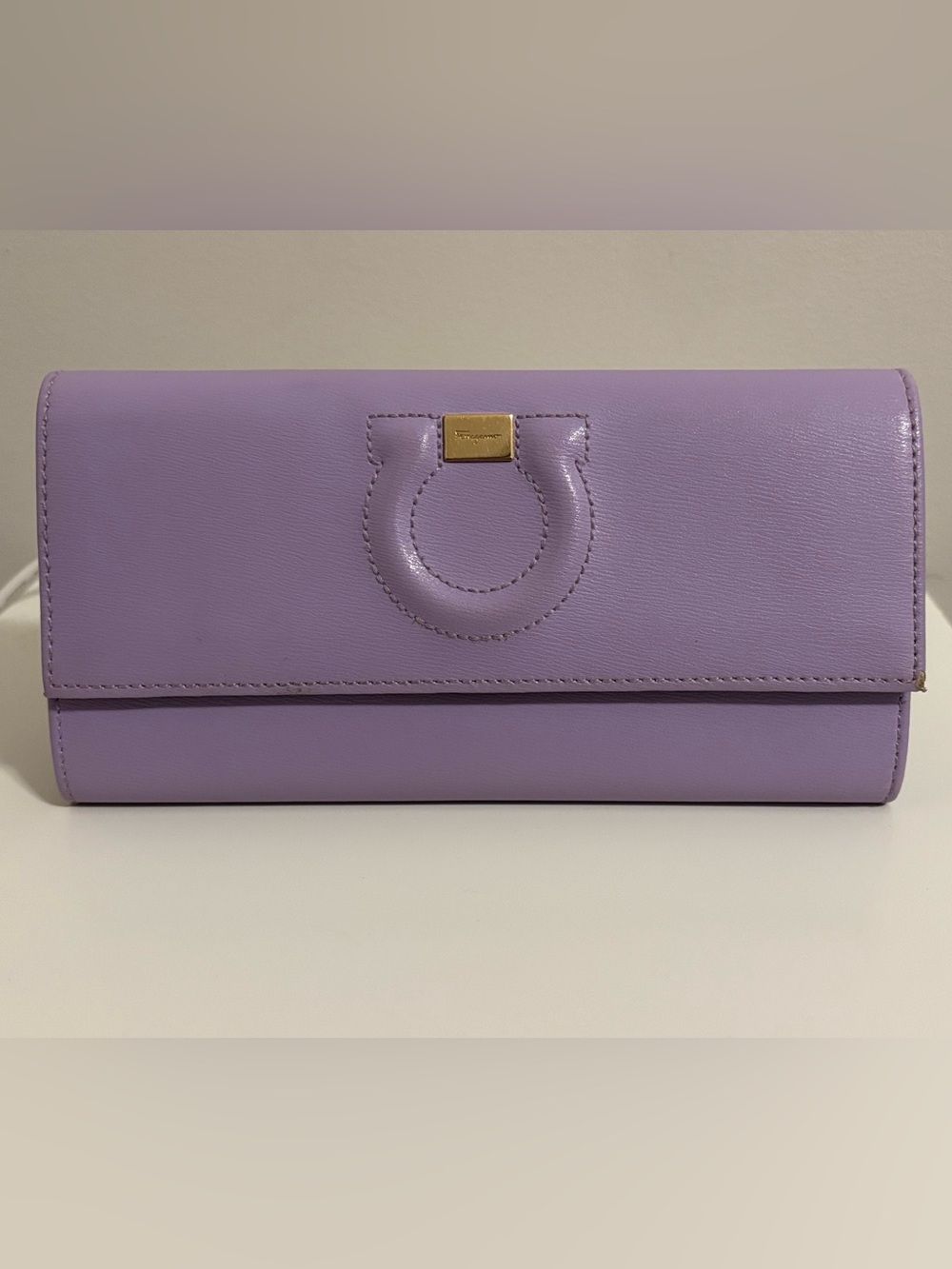 Salvatore Ferragamo Gancini Lavender Leather Clutch  - Designer